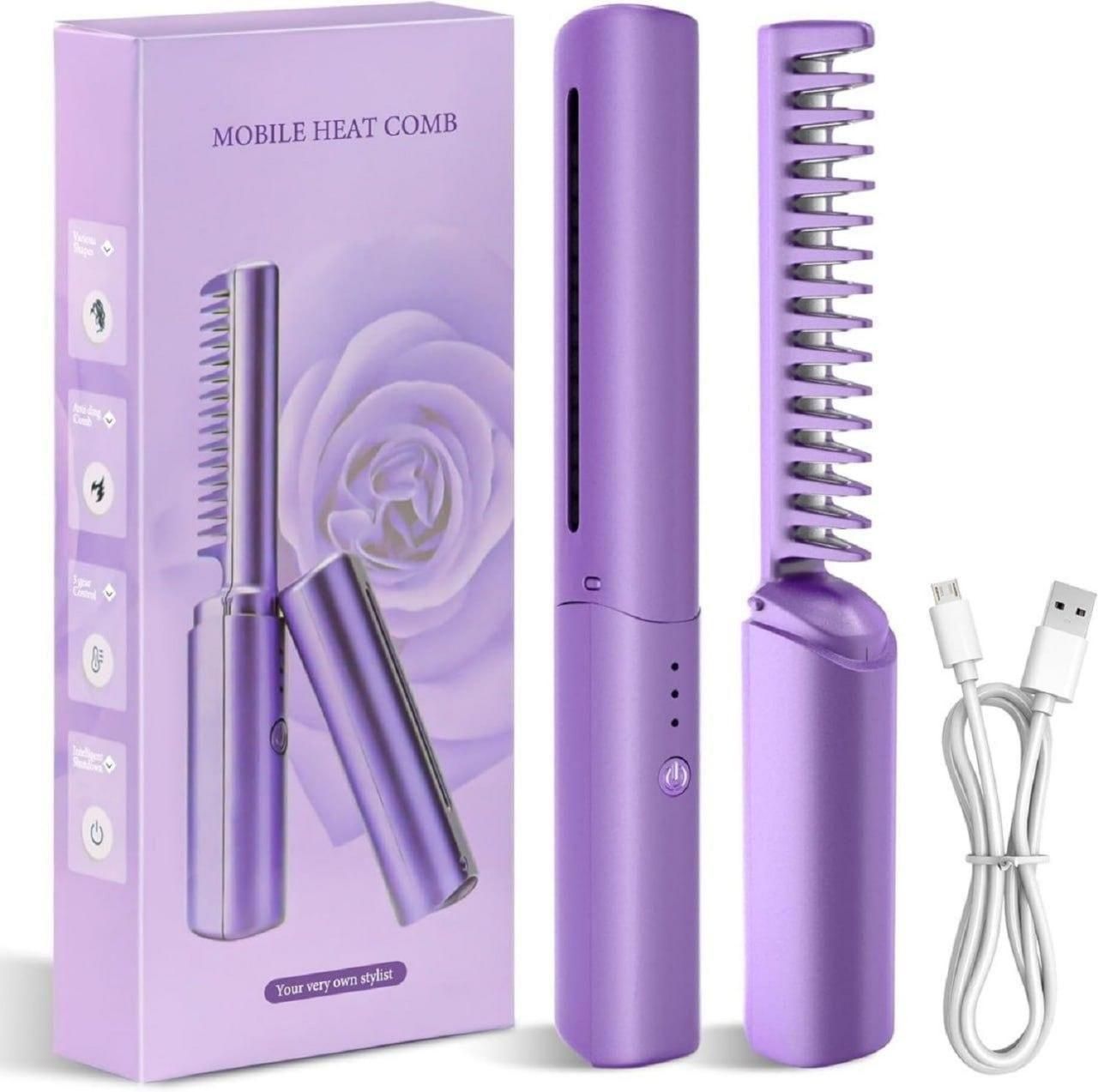 Portable Mini Hair Straightener Cordless Rechargeable Hot Comb