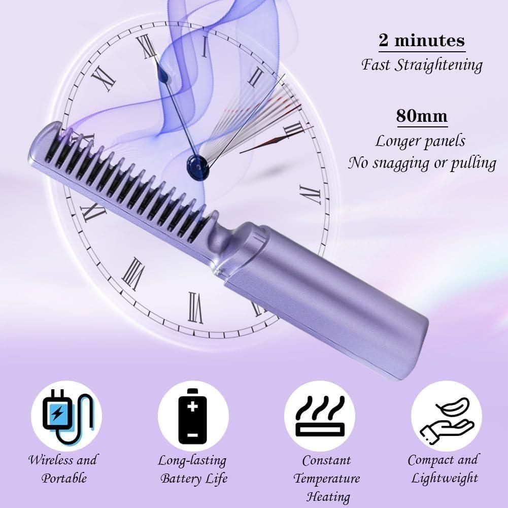 Portable Mini Hair Straightener Cordless Rechargeable Hot Comb