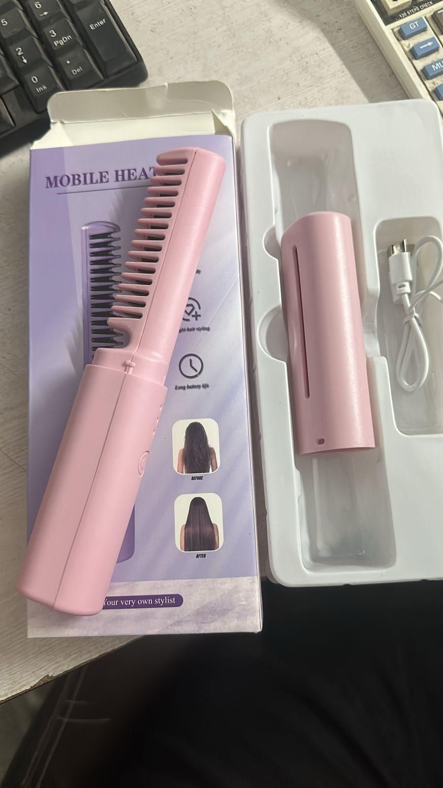 Portable Mini Hair Straightener Cordless Rechargeable Hot Comb